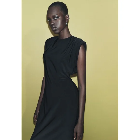 ZARA LONG DRESS WITH SHOULDER PADS SIZE M - Picture 2 of 11